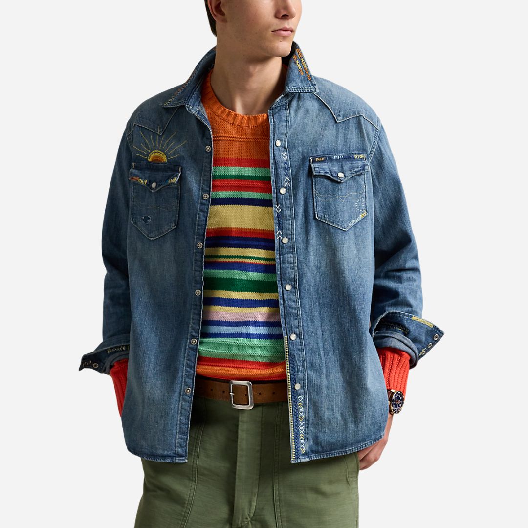 Embroidered Denim Western Shirt - Kelley