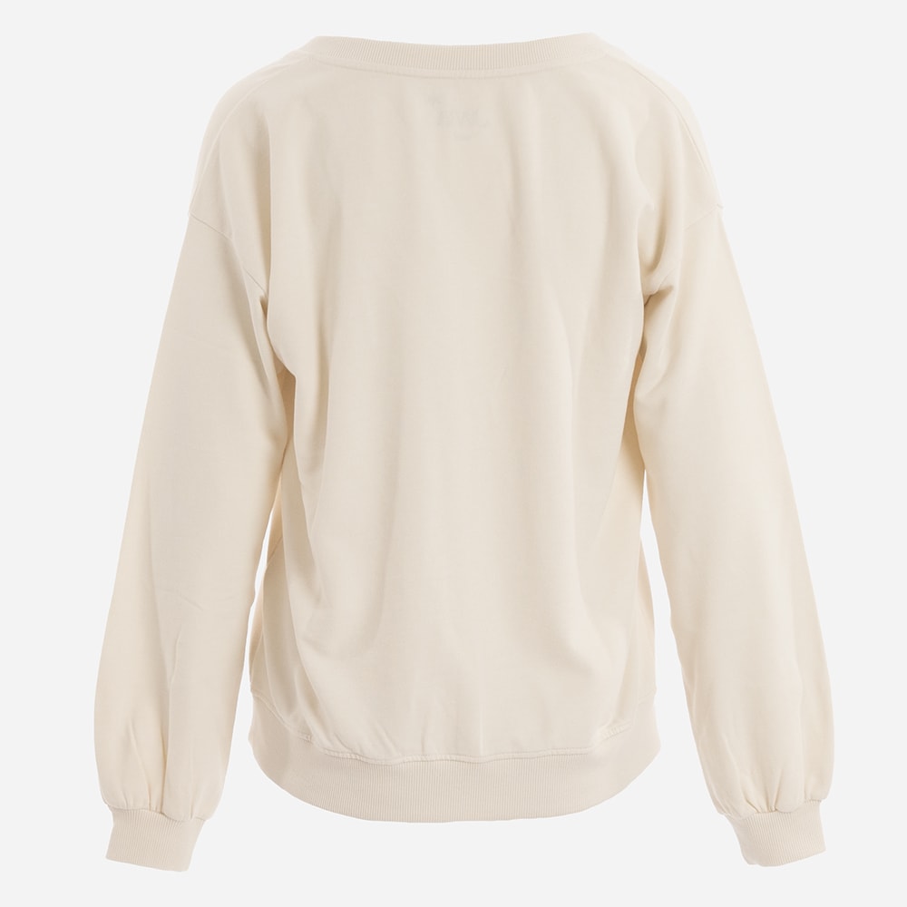 Fleece Sweater V-Neck With Puffy Sleeves Eggshell