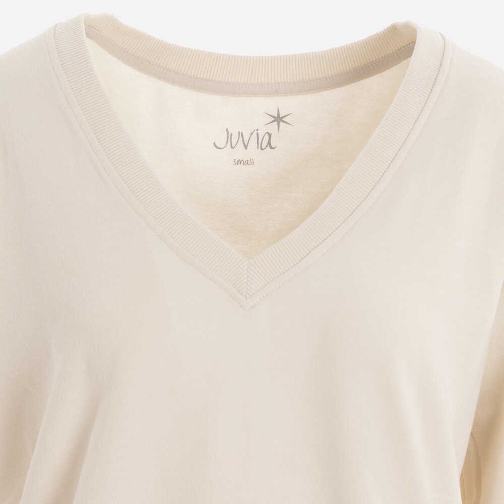Fleece Sweater V-Neck With Puffy Sleeves - Eggshell