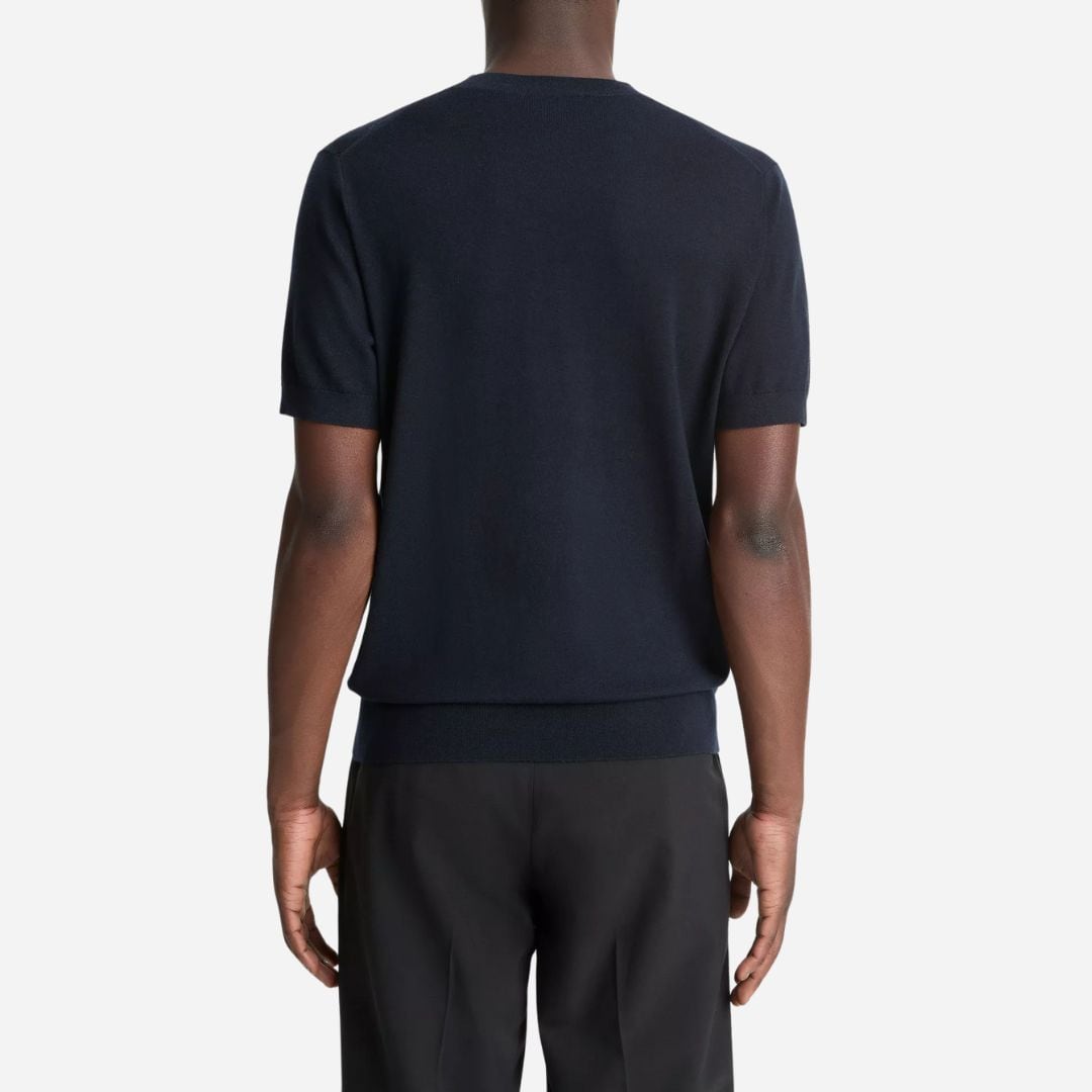 Featherweight Merino Wool-Cashmere Short-Sleeve Sweater - Coastal Blue