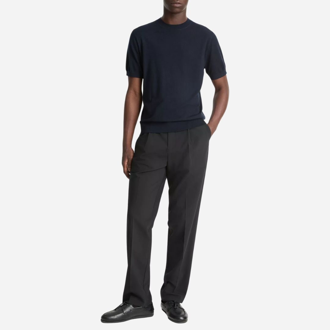 Featherweight Merino Wool-Cashmere Short-Sleeve Sweater - Coastal Blue