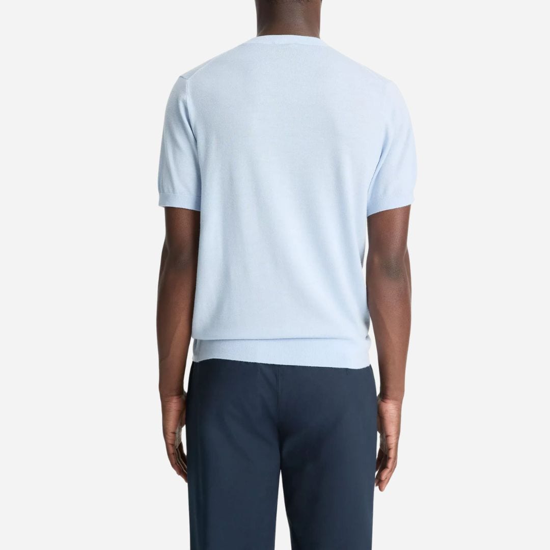Featherweight Merino Wool-Cashmere Short-Sleeve Sweater - Playa Blue