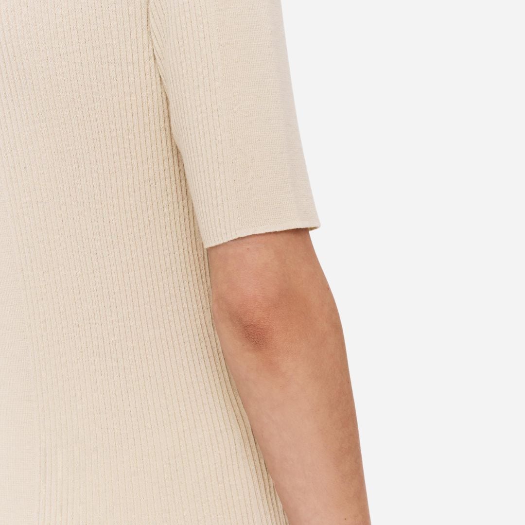 Fine Merino Rib V-Neck Top - Quail