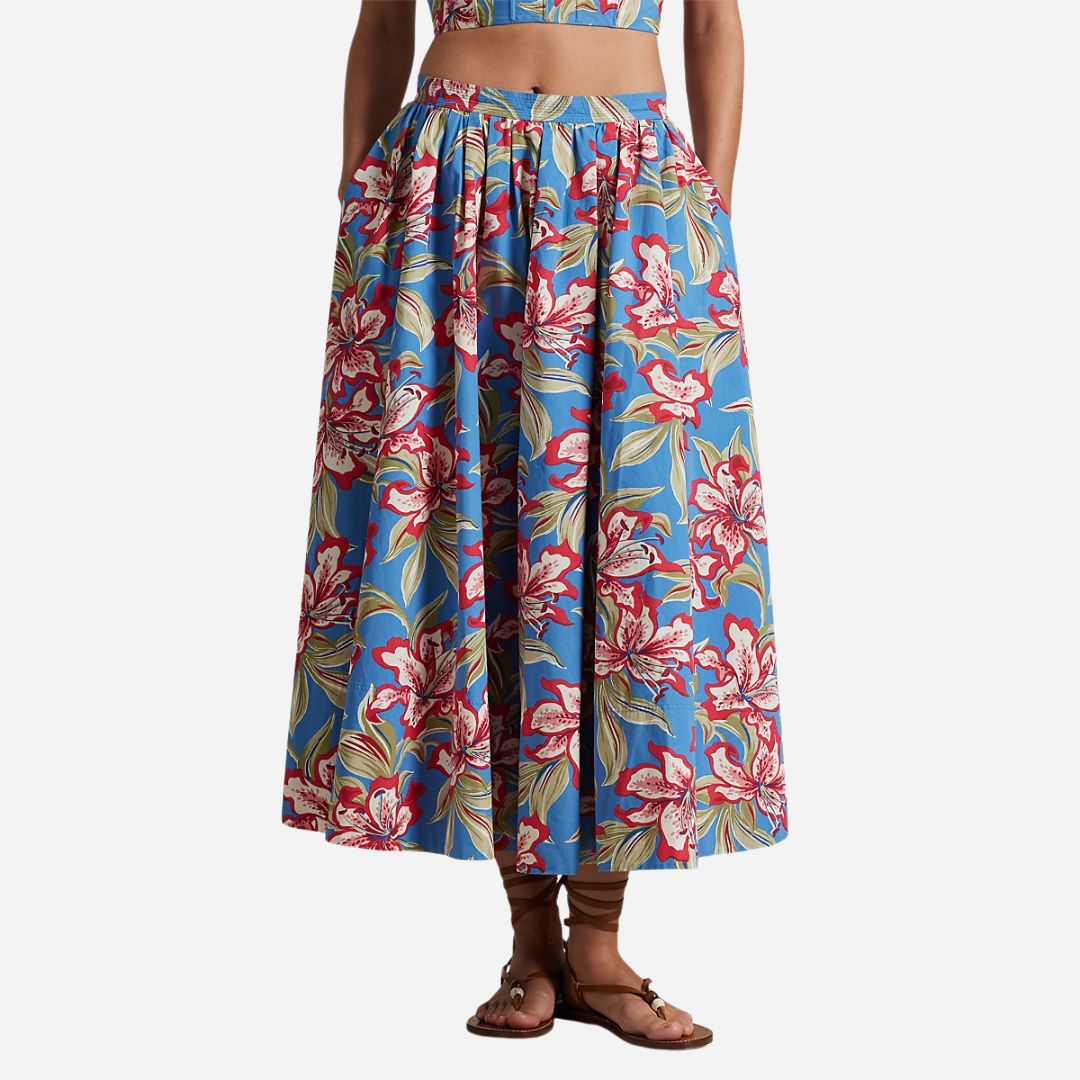  Floral Cotton Midi Skirt -  Royal Bloom