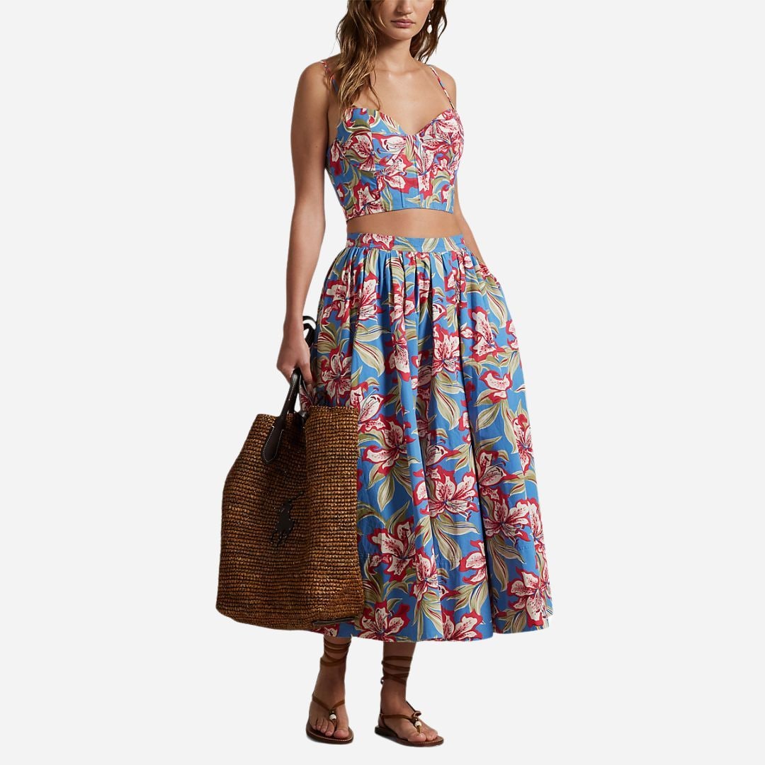  Floral Cotton Midi Skirt -  Royal Bloom