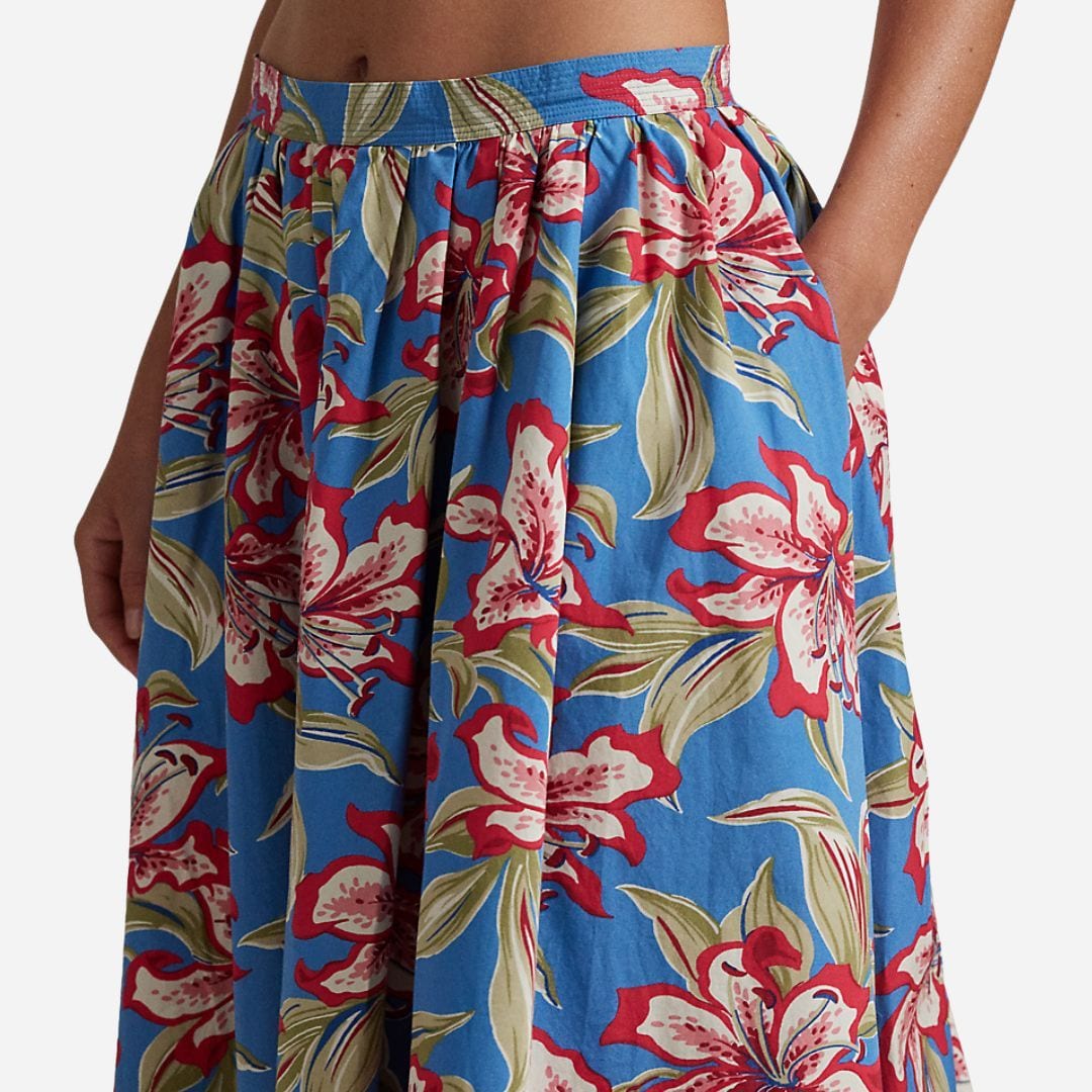  Floral Cotton Midi Skirt -  Royal Bloom