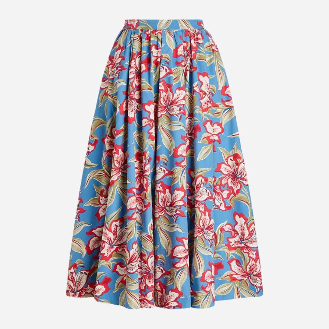  Floral Cotton Midi Skirt -  Royal Bloom