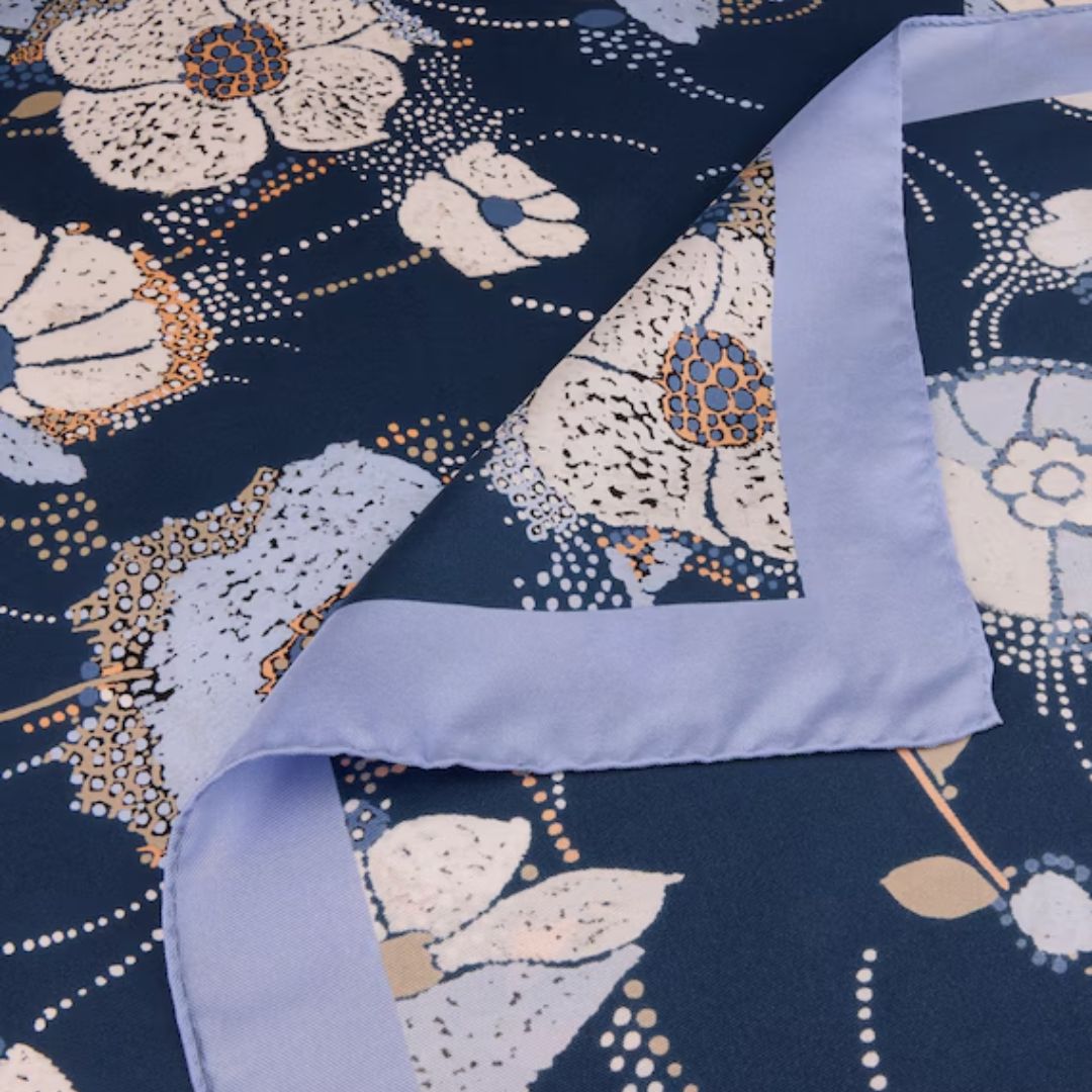 Floral Silk Scarf - Navy Pattern