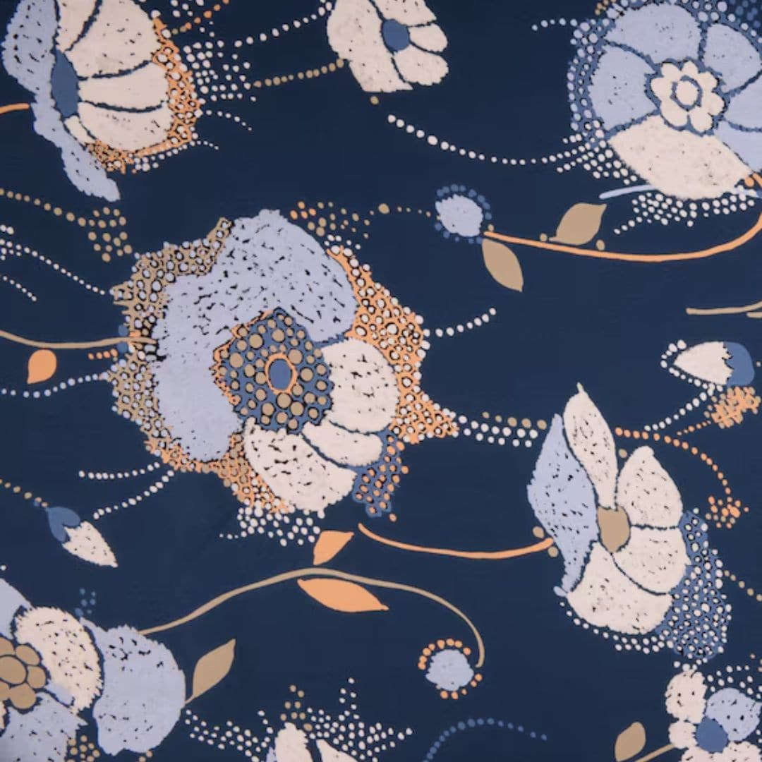 Floral Silk Scarf - Navy Pattern