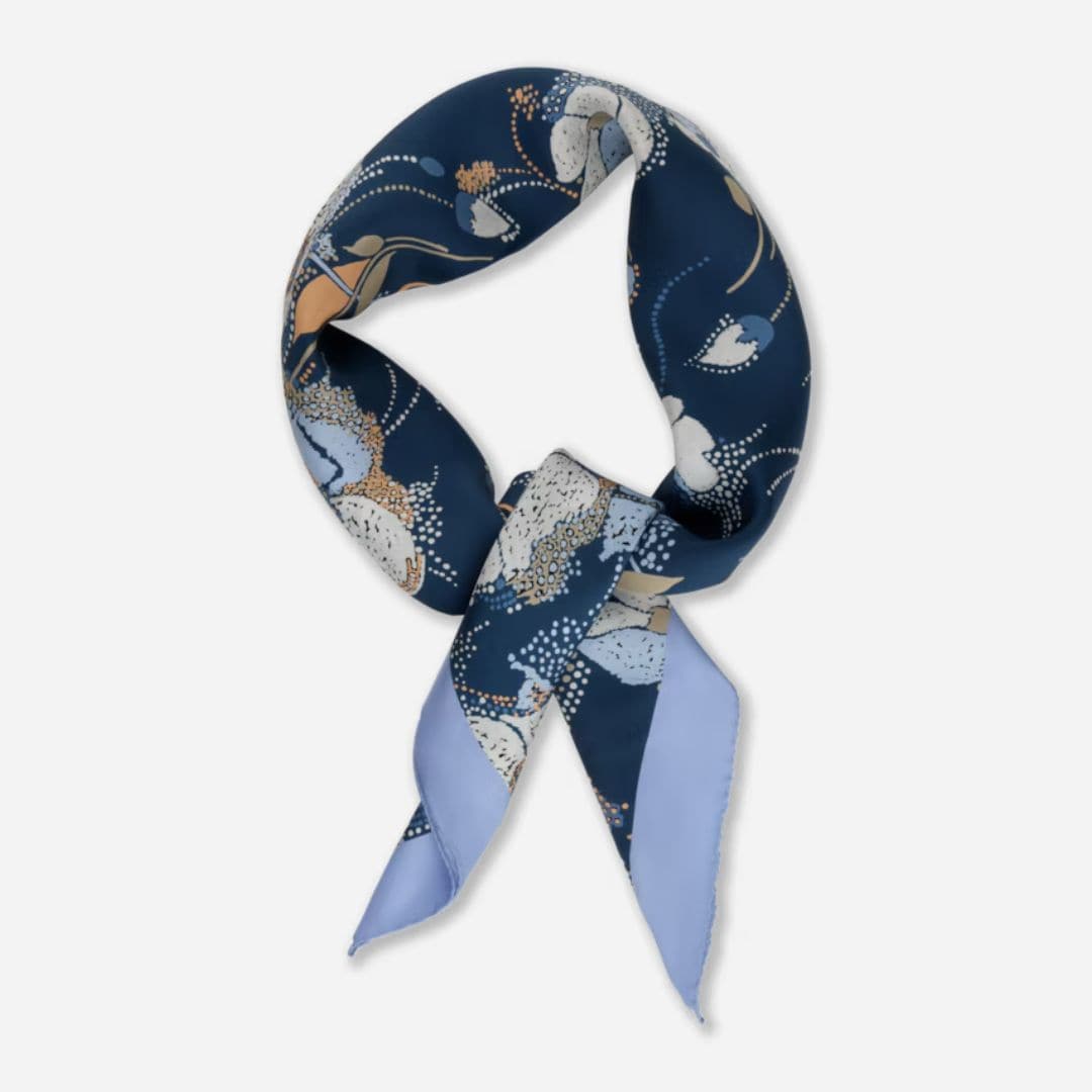 Floral Silk Scarf - Navy Pattern
