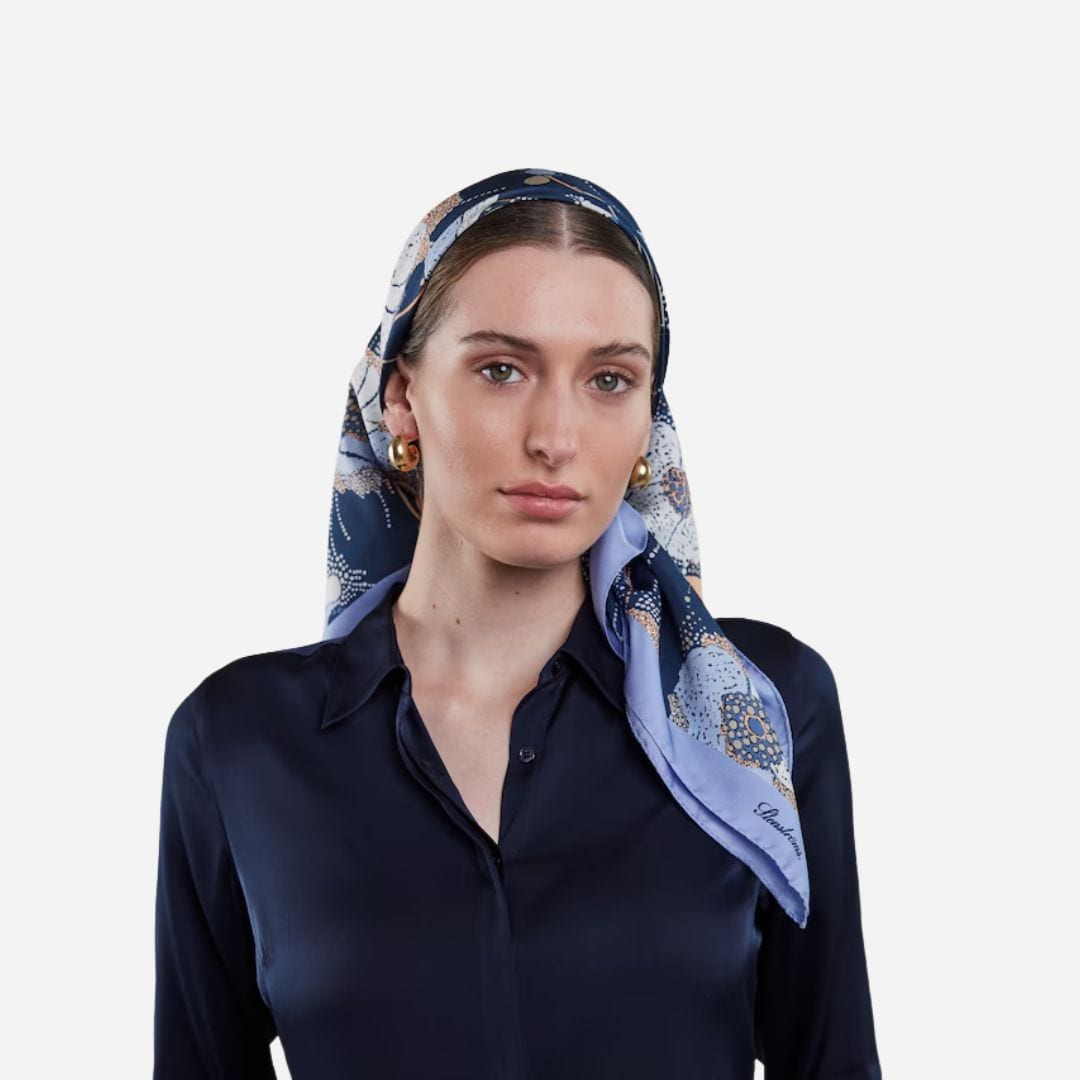 Floral Silk Scarf - Navy Pattern