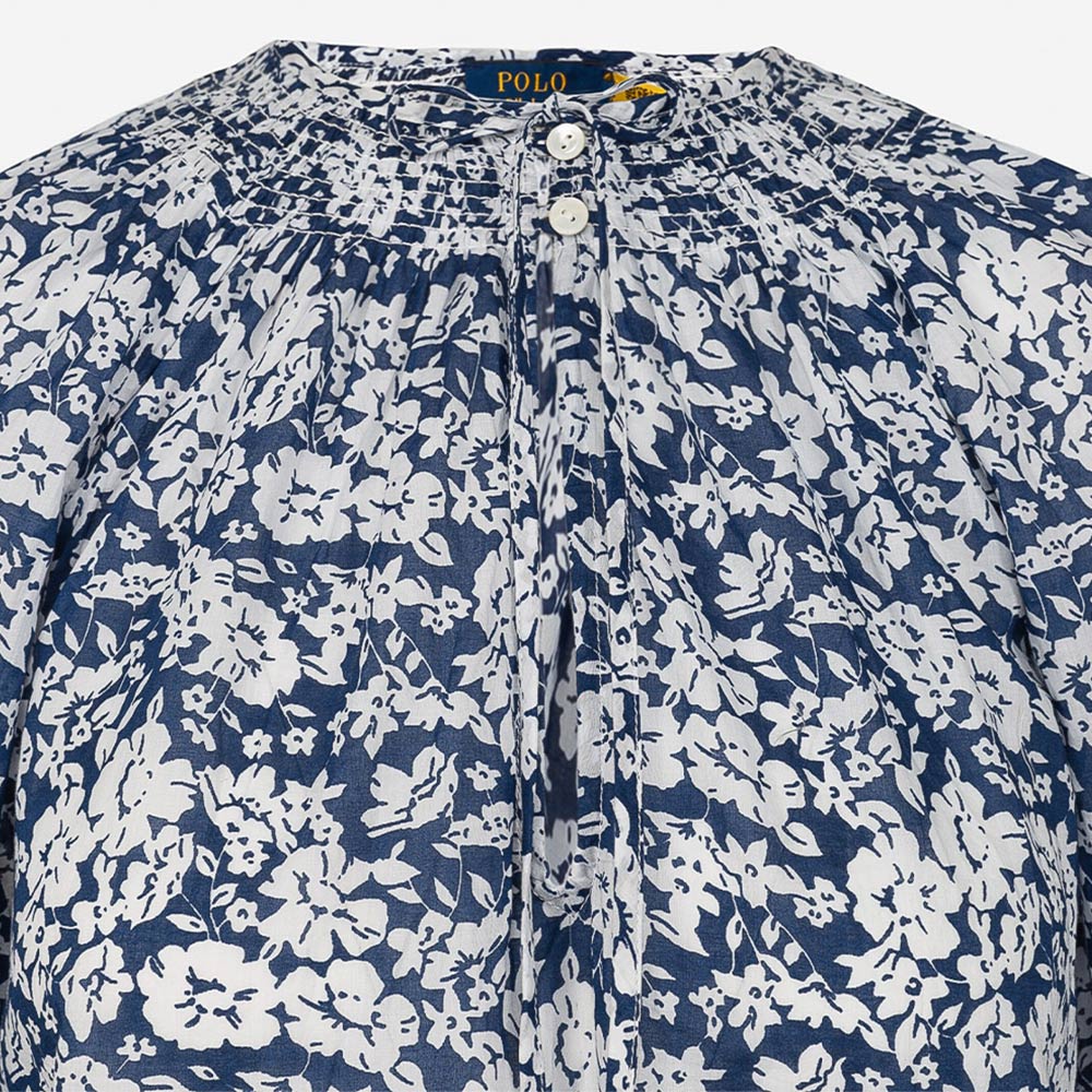 Floral Cotton Blouse Blue Cream Floral