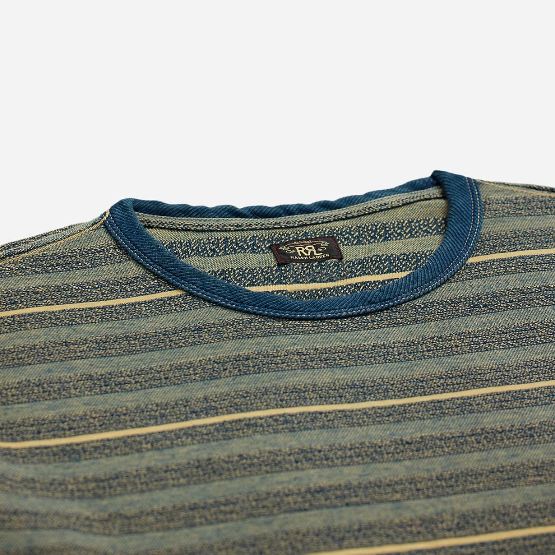 Indigo Striped Jacquard T-Shirt -  Cream/Multi