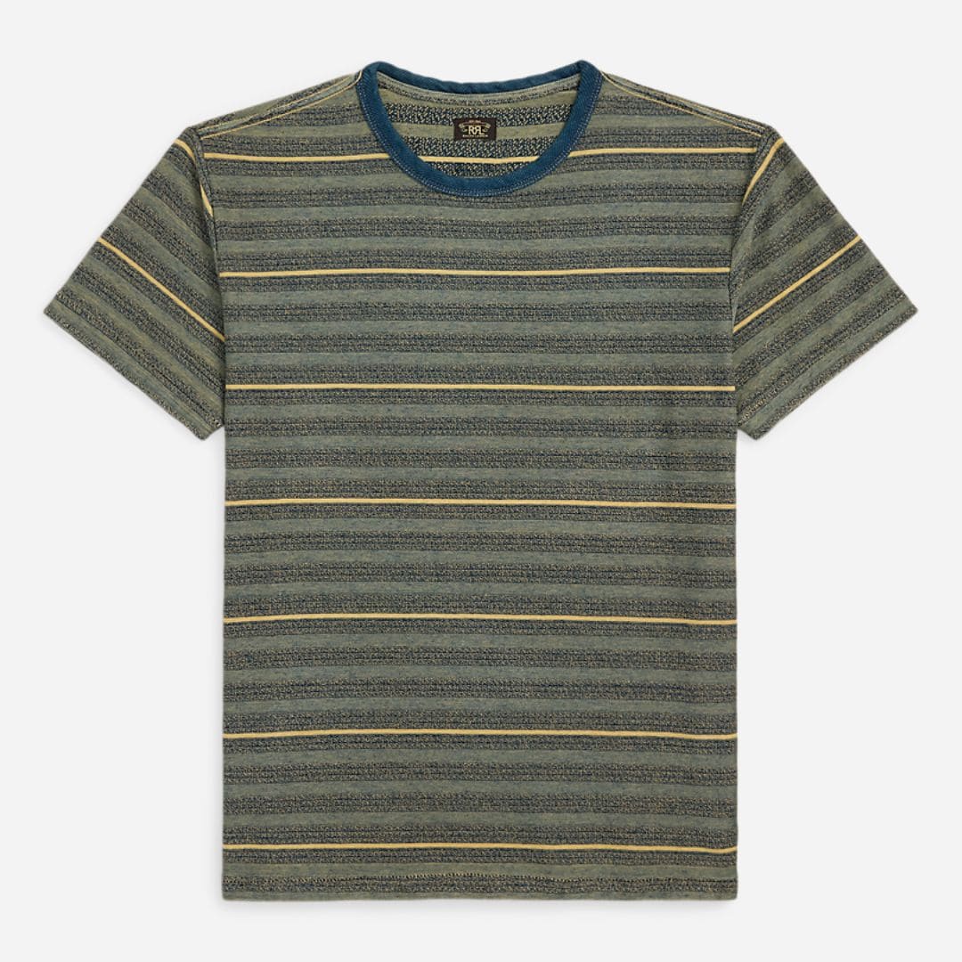 Indigo Striped Jacquard T-Shirt -  Cream/Multi