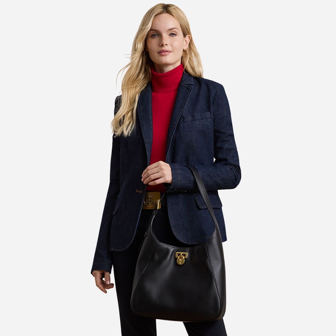 Leather Large Tanner Shoulder Bag - Black