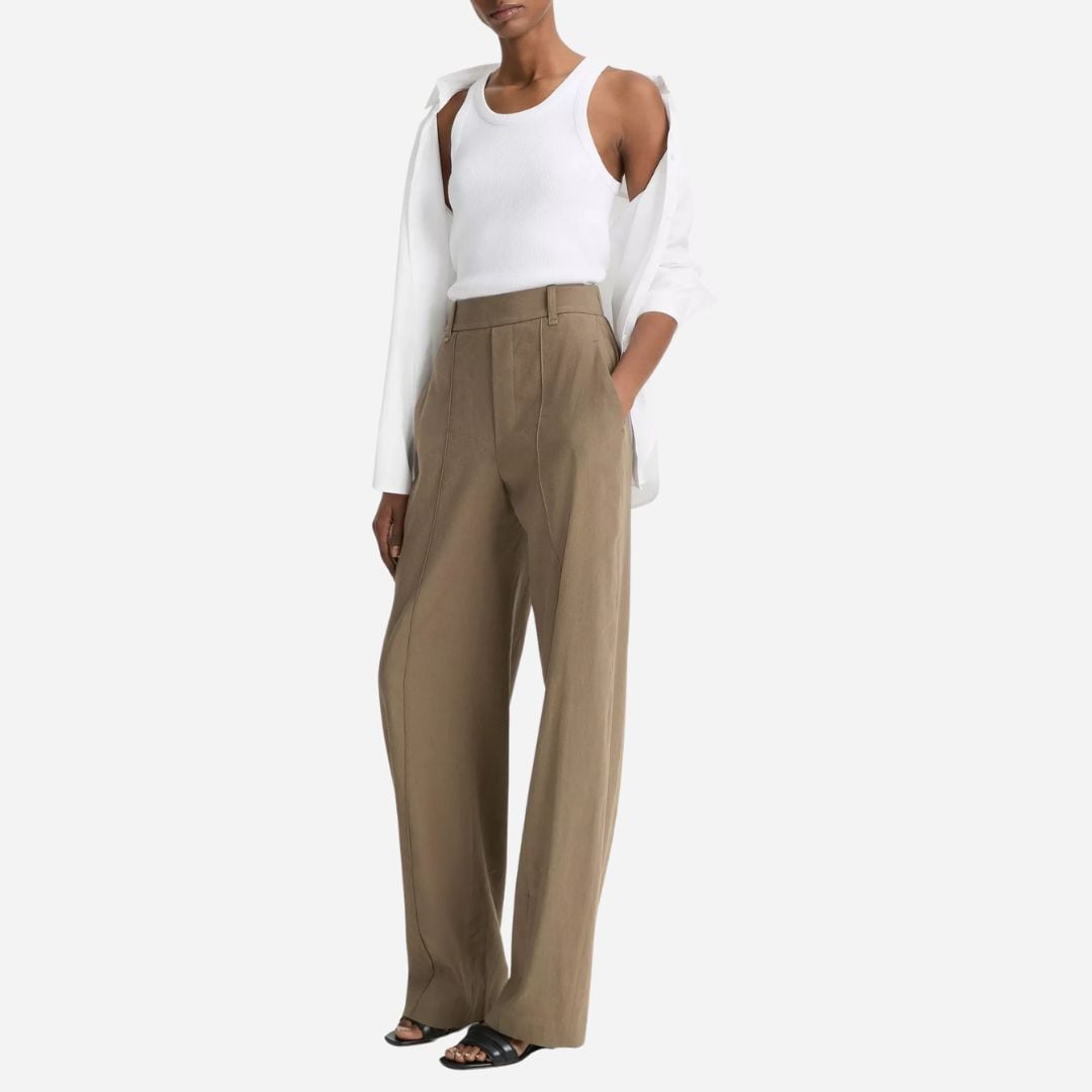 Linen-Blend High-Rise Pull-On Pant - Moss Smoke