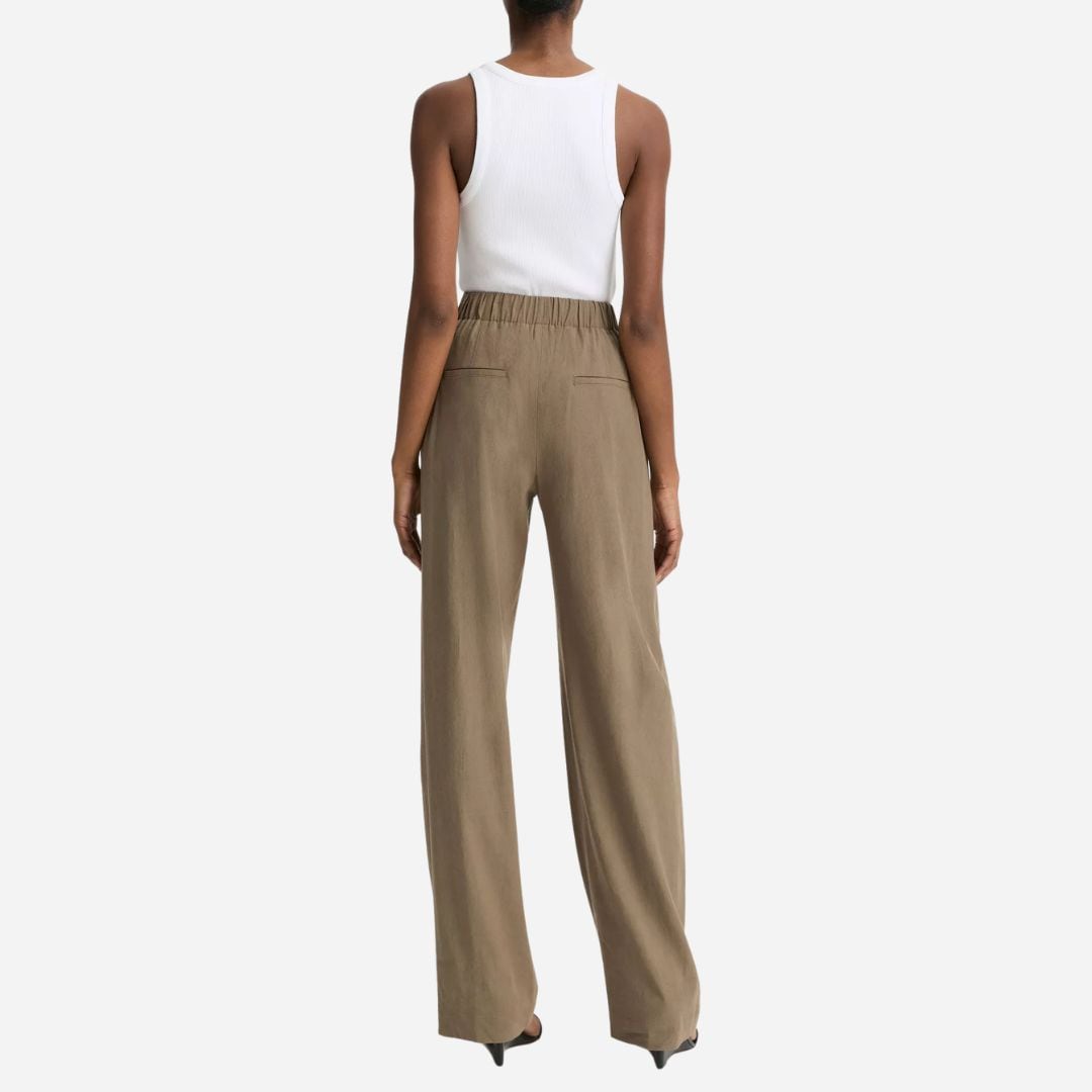 Linen-Blend High-Rise Pull-On Pant - Moss Smoke