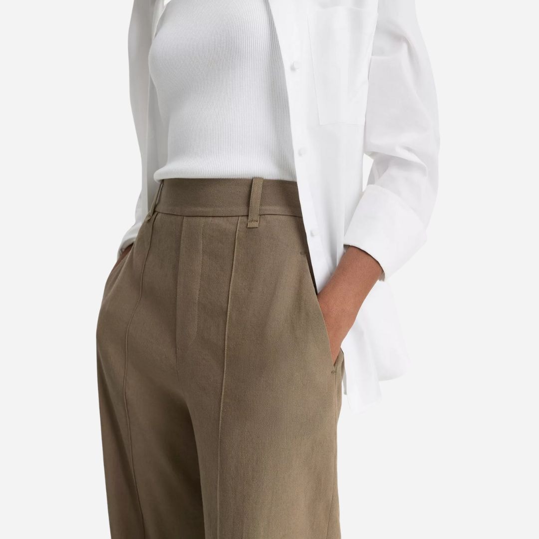 Linen-Blend High-Rise Pull-On Pant - Moss Smoke