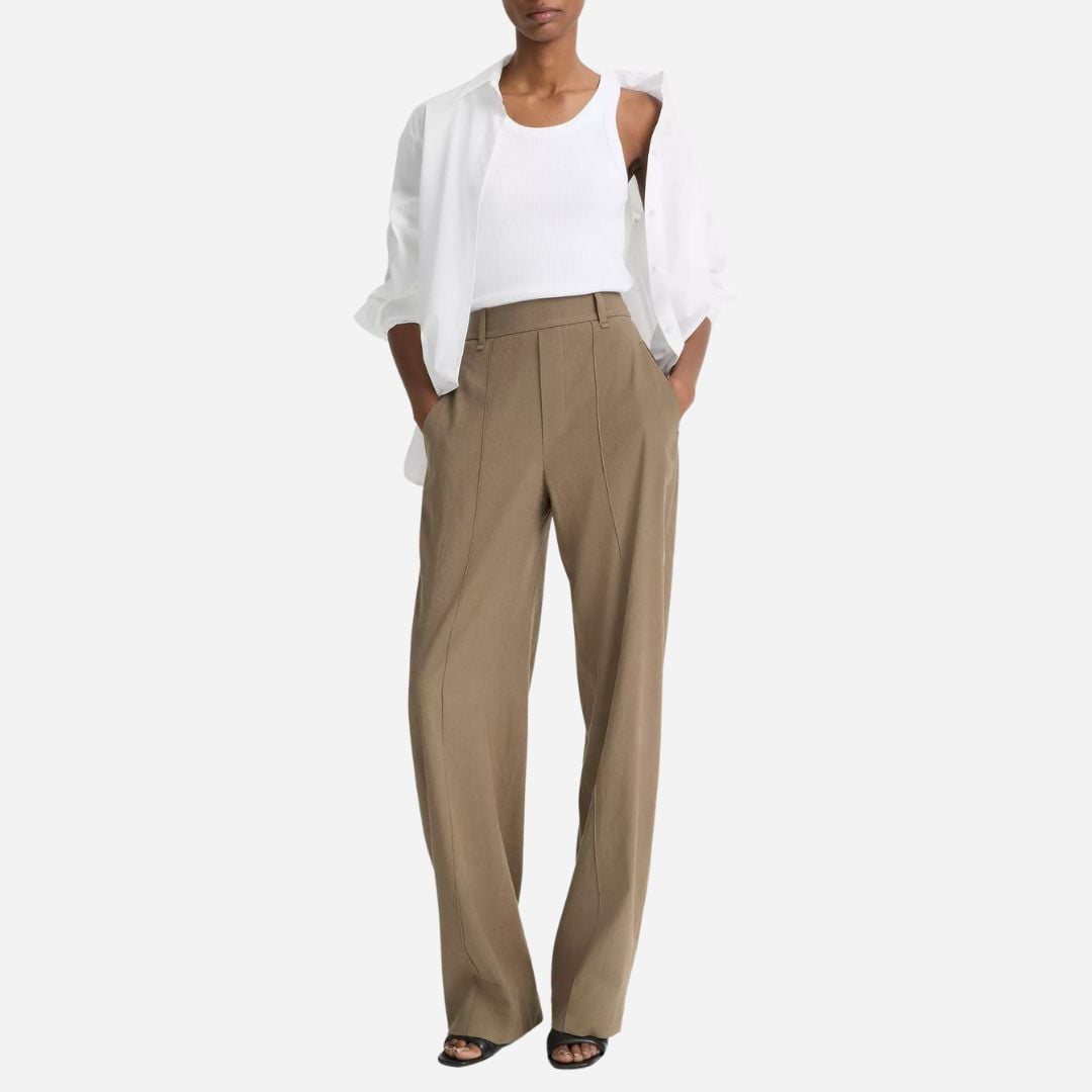 Linen-Blend High-Rise Pull-On Pant - Moss Smoke