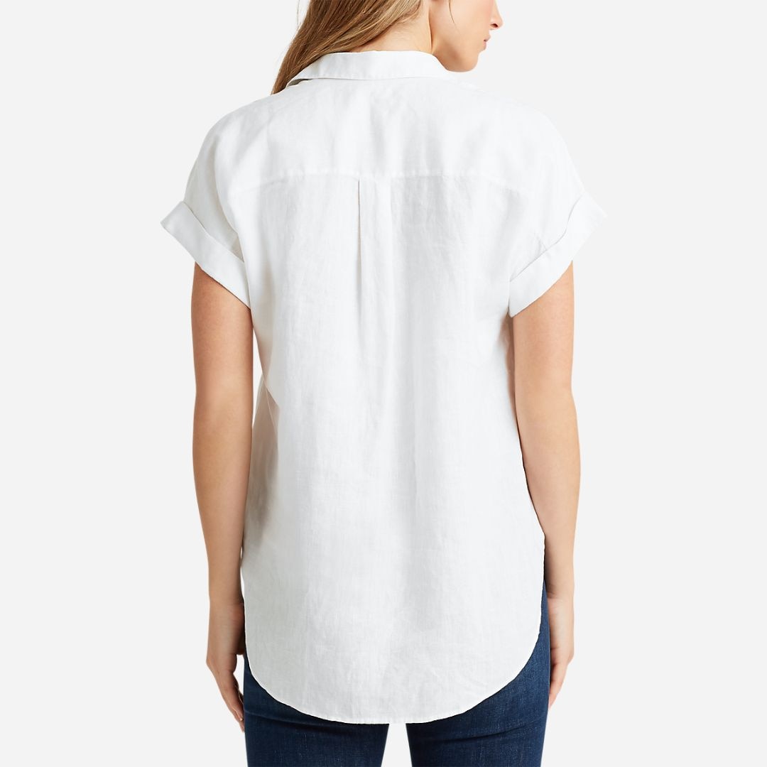 Linen Short-Sleeve Shirt -  White