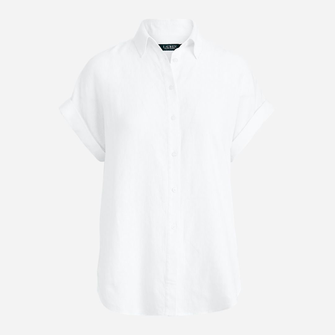 Linen Short-Sleeve Shirt -  White