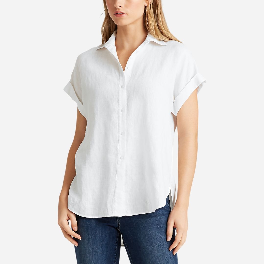 Linen Short-Sleeve Shirt -  White