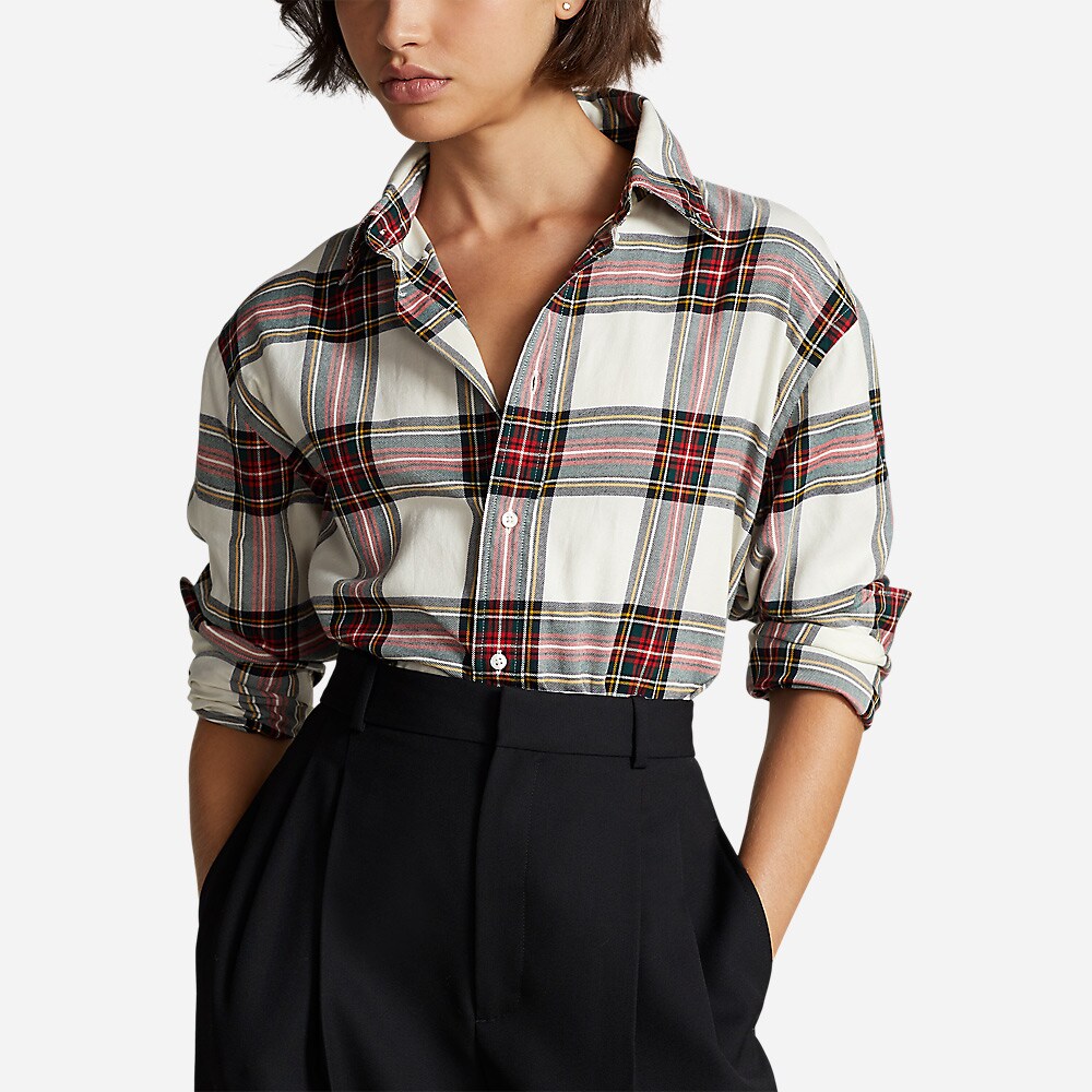 Ls Ligh St-Long Sleeve Blouse - Red/ Cream Plaid