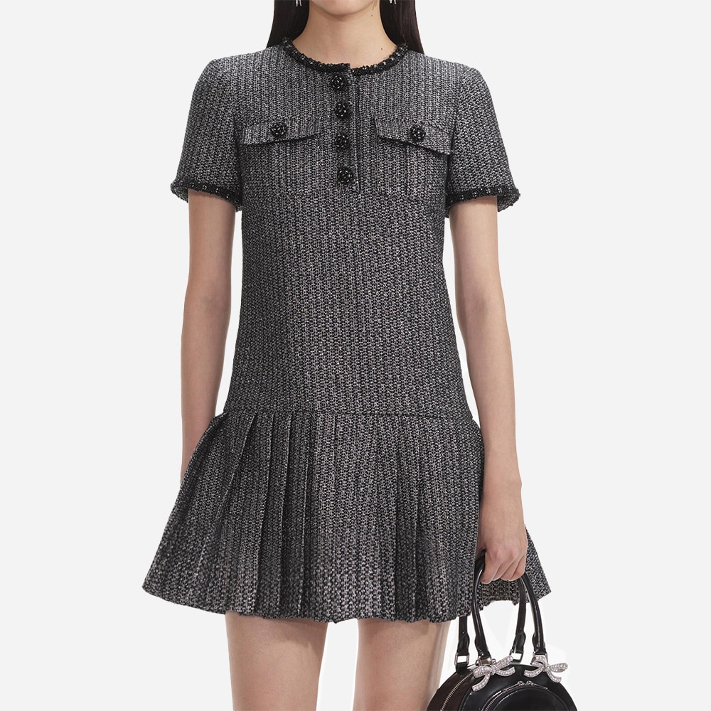 Metallic Boucle Mini Dress - Black