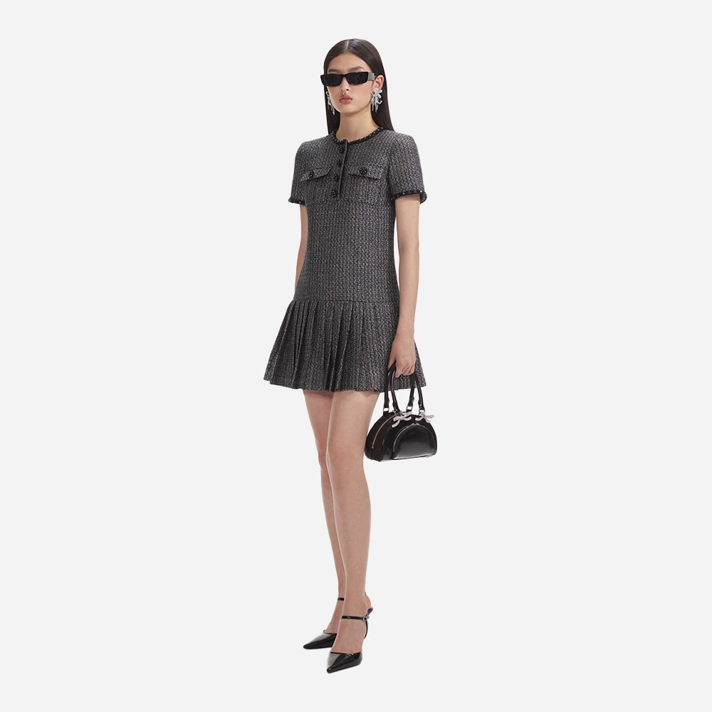 Metallic Boucle Mini Dress - Black