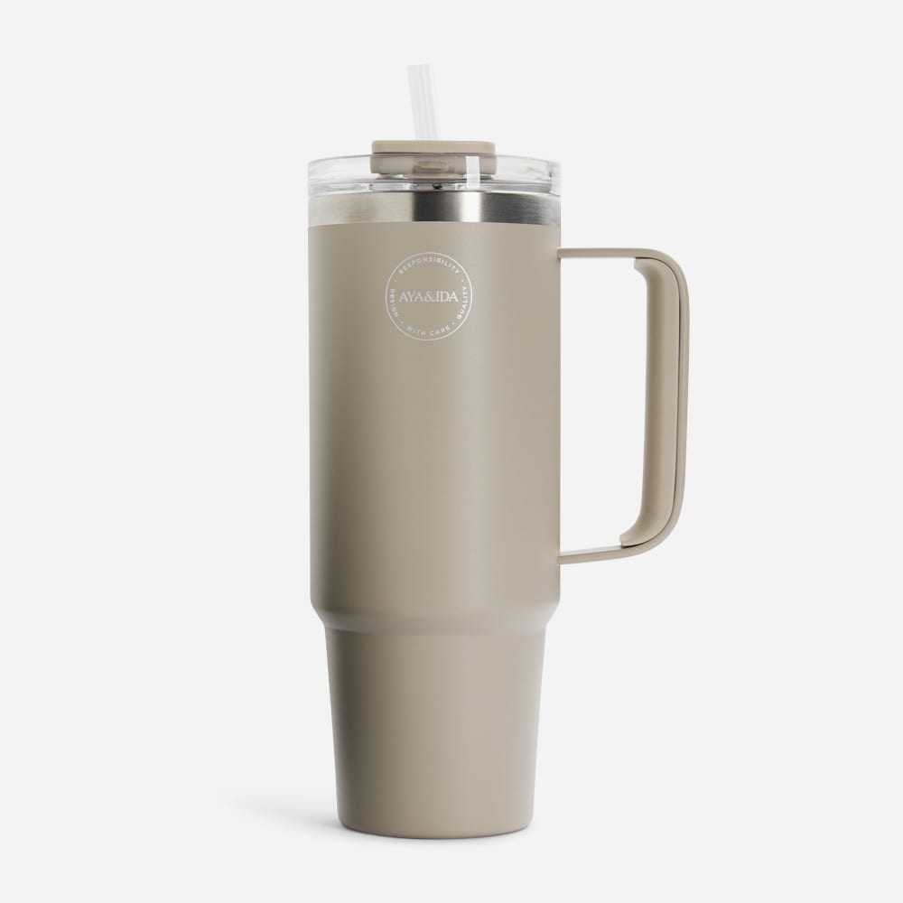 Thermocup With Straw 885ml - Cream Beige