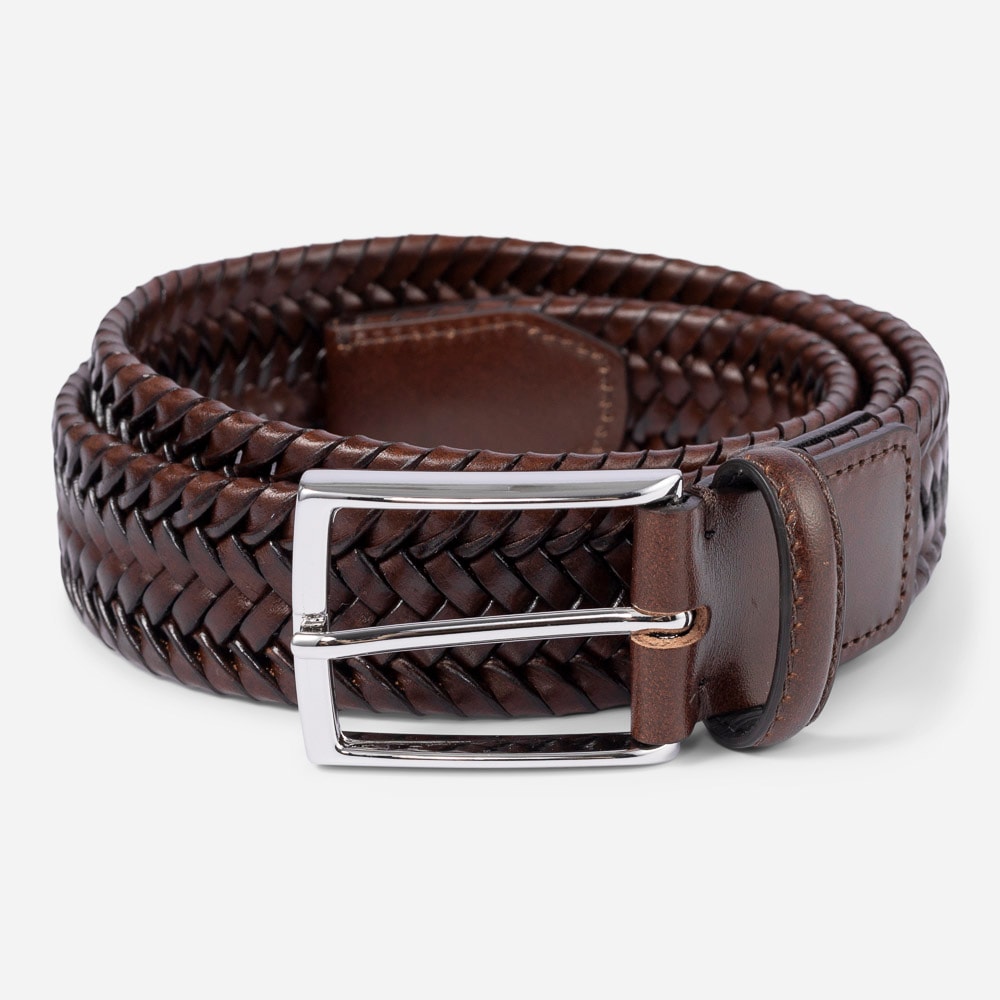 Braided Leather Belt - Brown