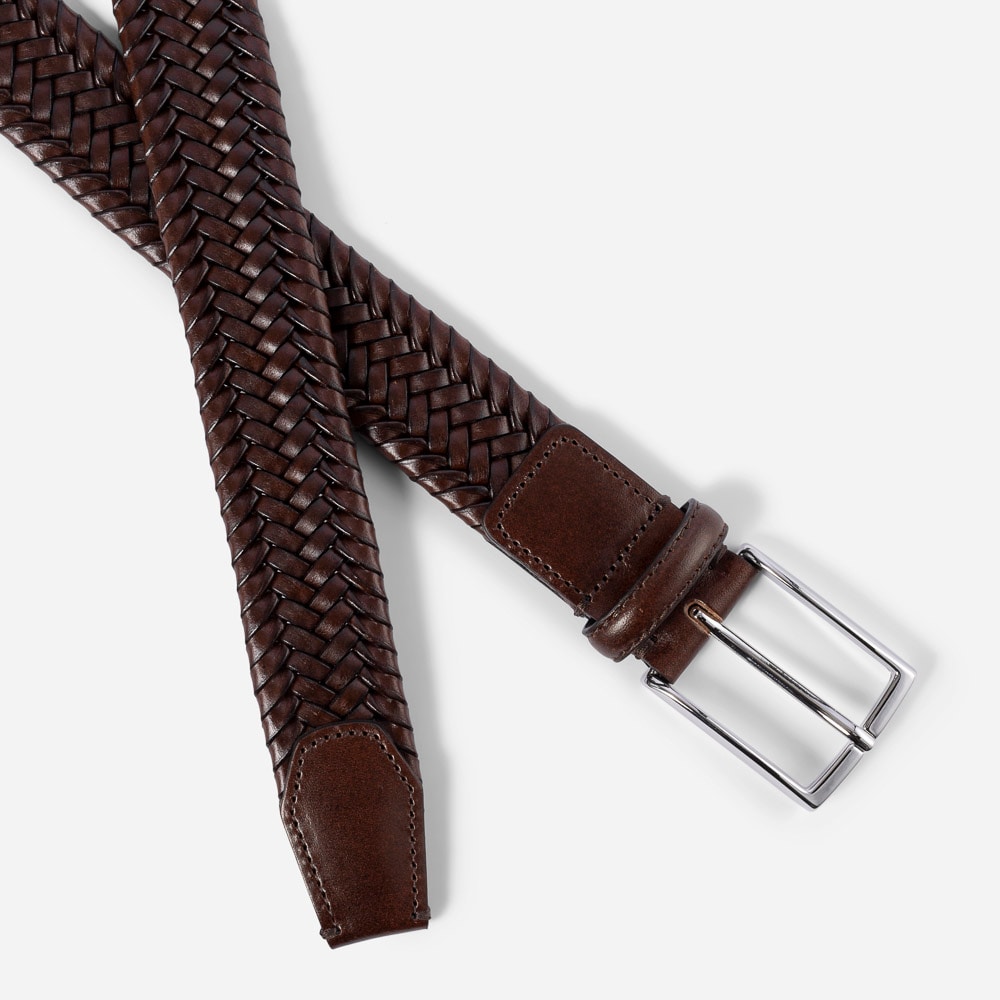 Braided Leather Belt - Brown