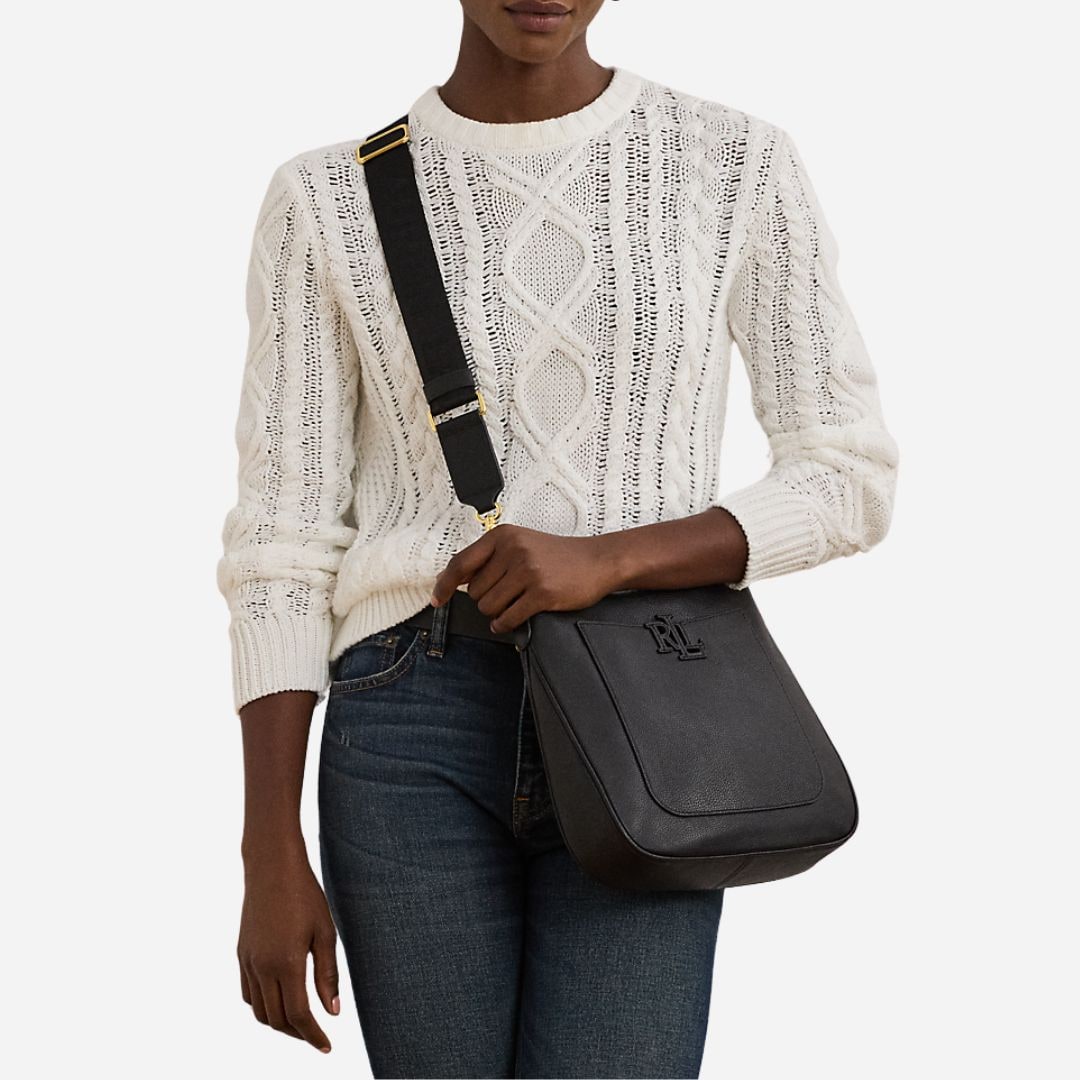 Pebbled Leather Large Cameryn Crossbody - Black