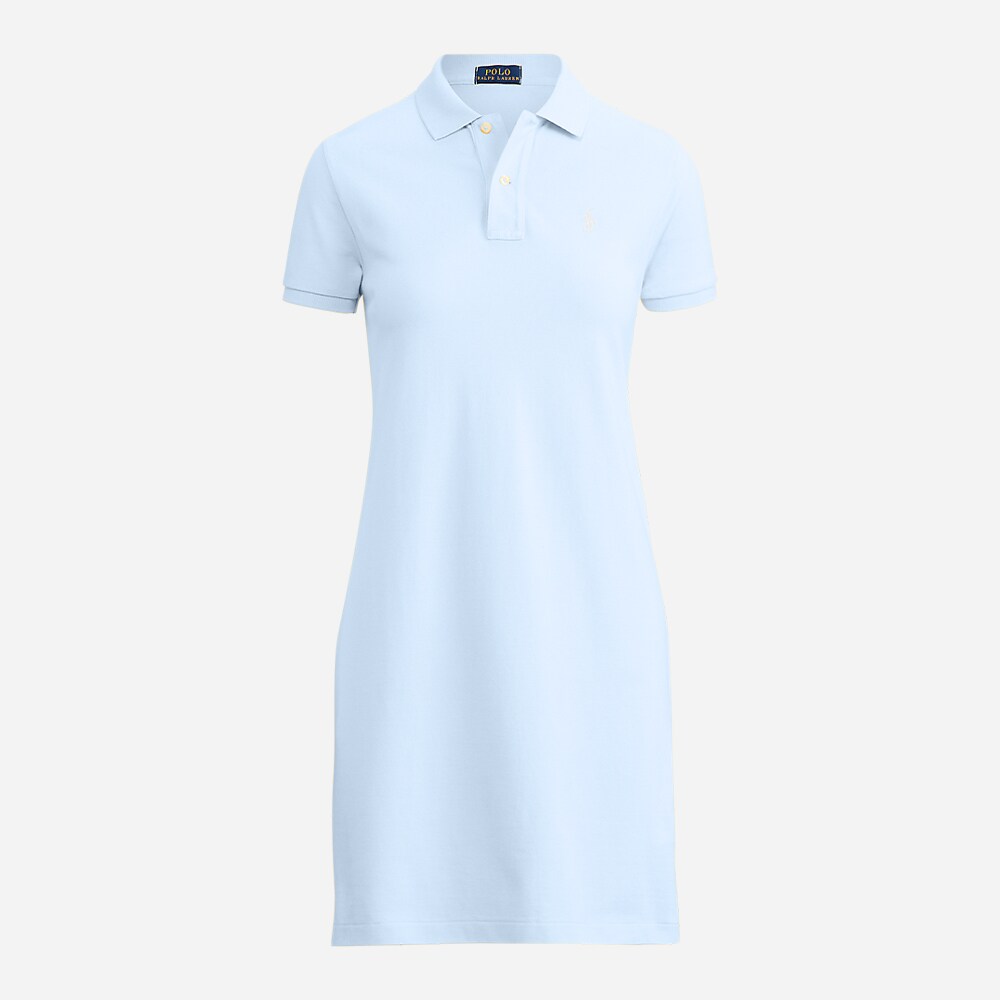 Cotton Mesh Polo Dress - Blue