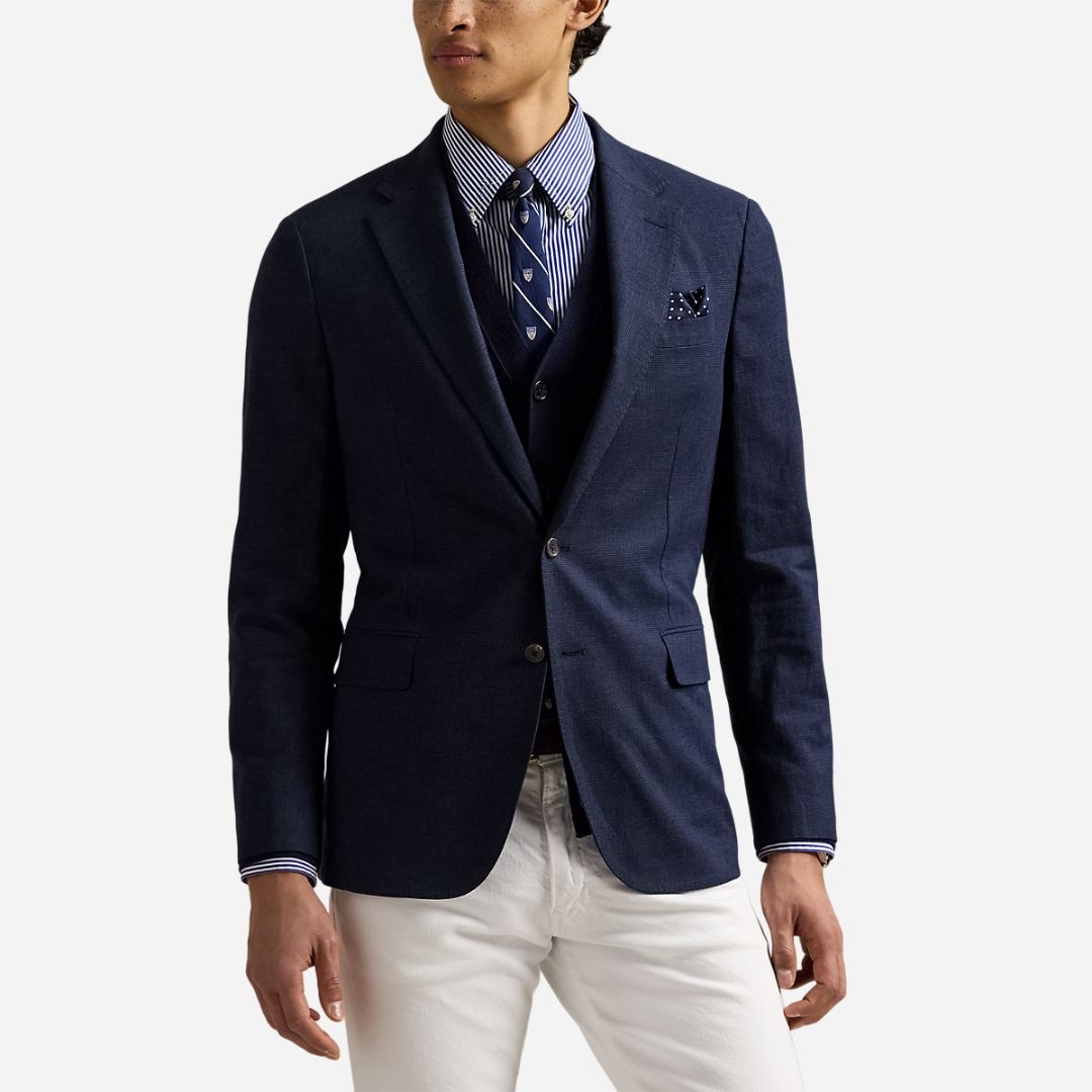 Polo Modern Plaid Linen-Blend Jacket - Dark Navy/Navy