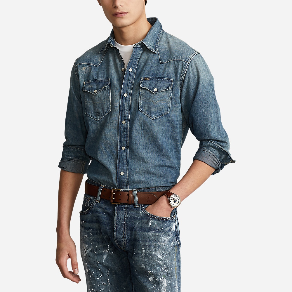 Western Shrt-Long Sleeve-Sport Shirt Blue