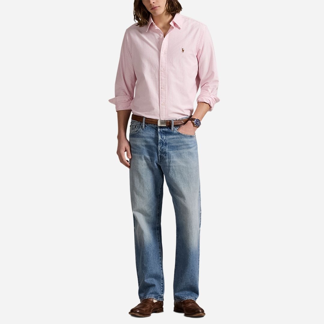 Slim Fit Striped Oxford Shirt - New Rose/White