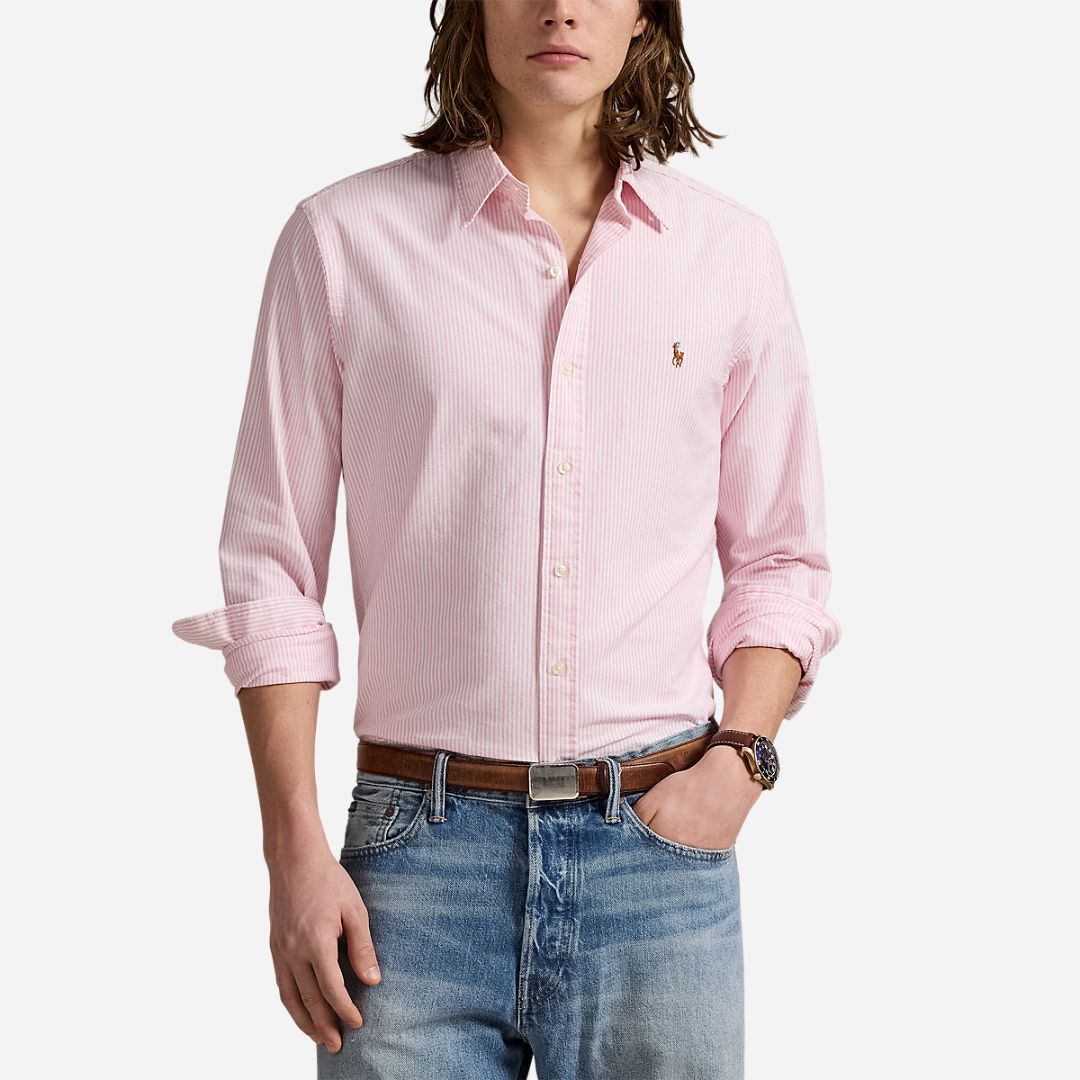 Slim Fit Striped Oxford Shirt - New Rose/White
