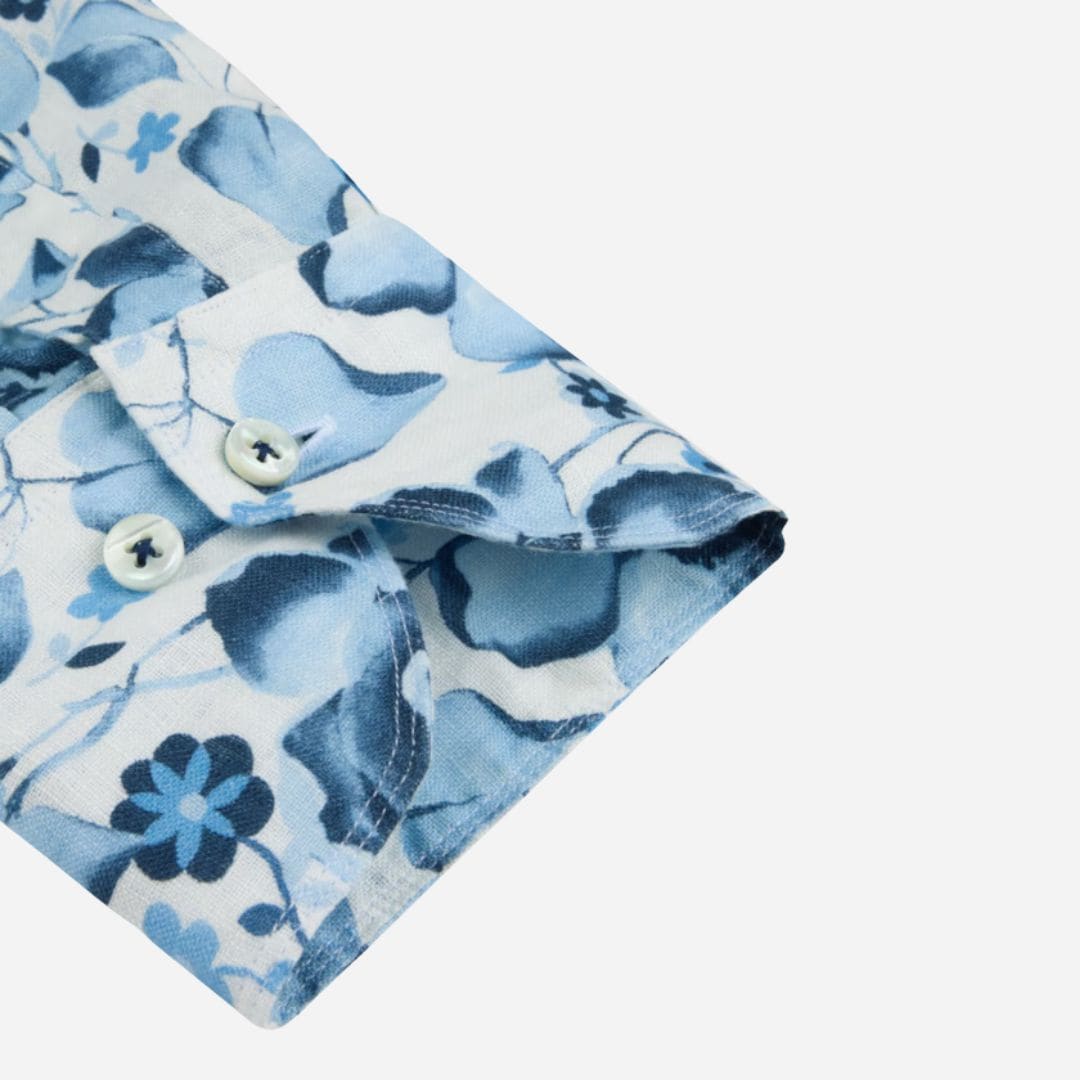 Slimline Linen Shirt - Blue Flower