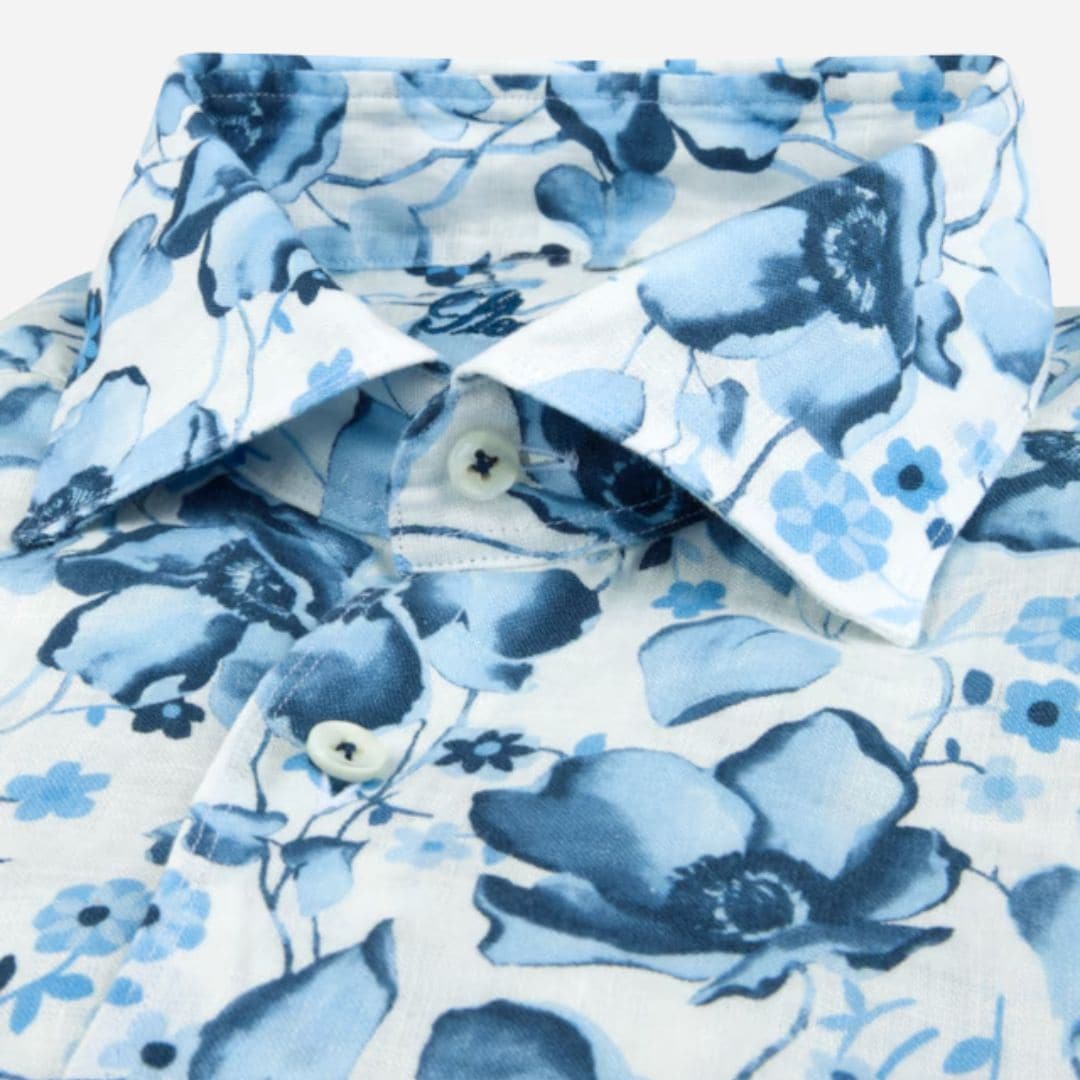 Slimline Linen Shirt - Blue Flower