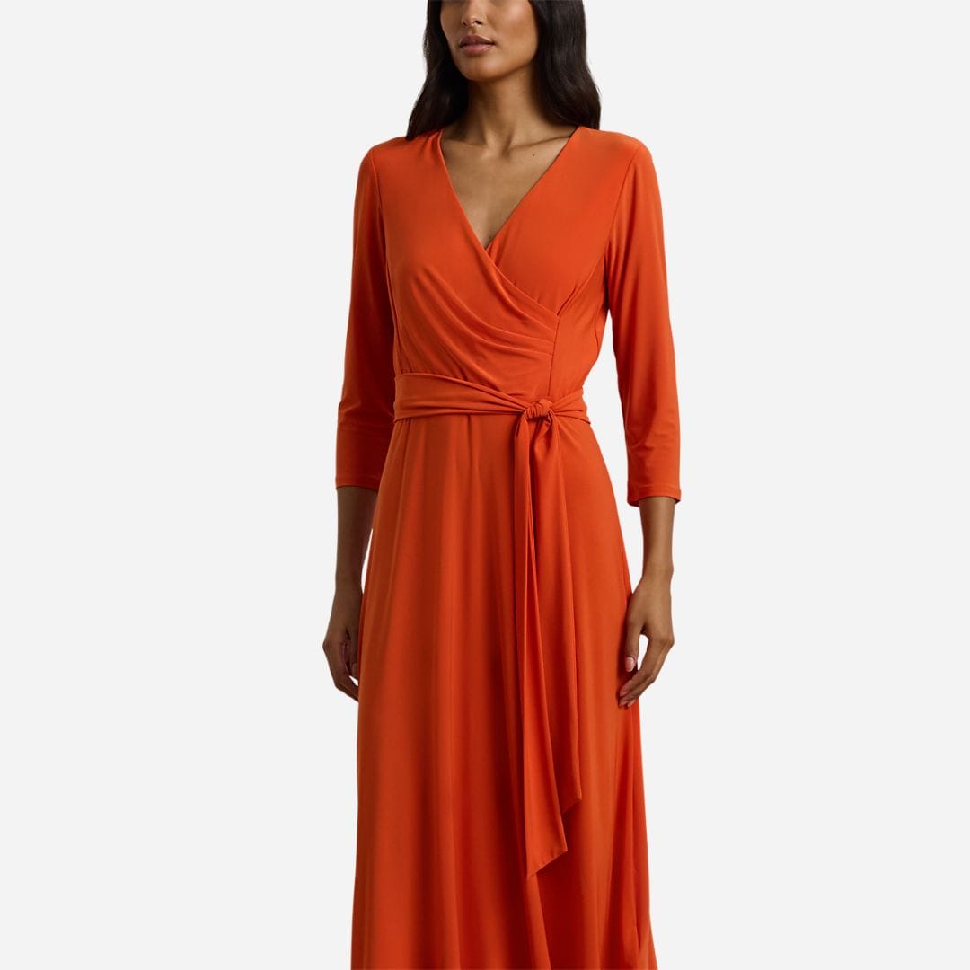  Surplice Jersey Dress - Orange Lily