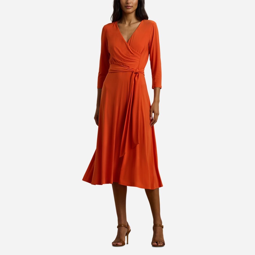  Surplice Jersey Dress - Orange Lily