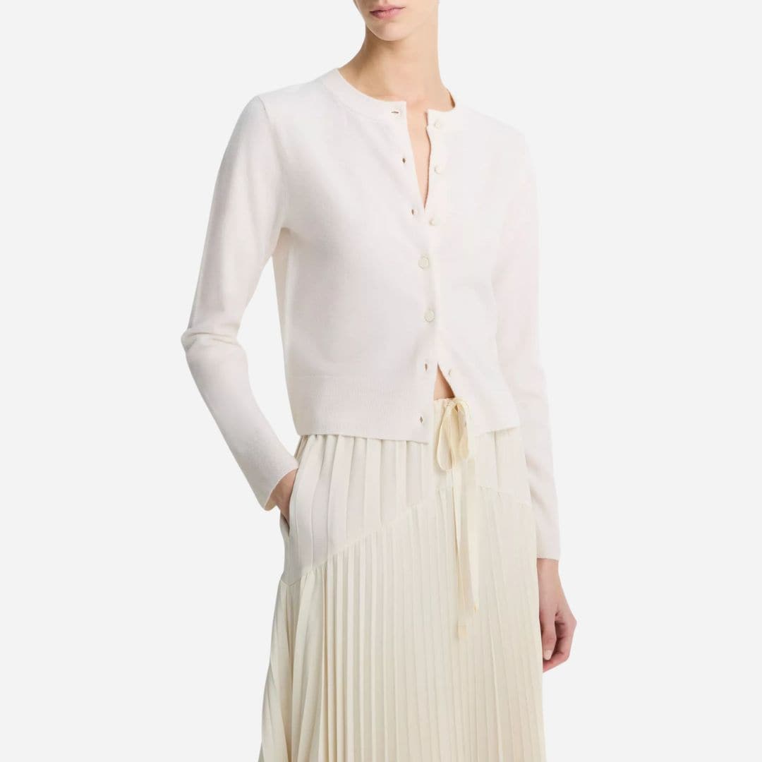 Wool & Cashmere-Blend Tipped Half-Moon Cardigan - Off White