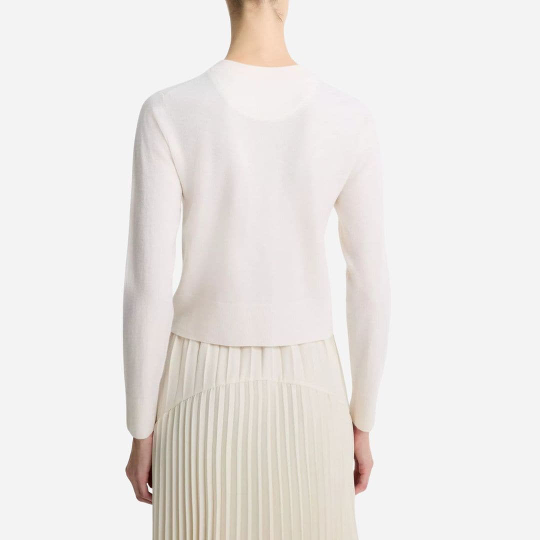Wool & Cashmere-Blend Tipped Half-Moon Cardigan - Off White