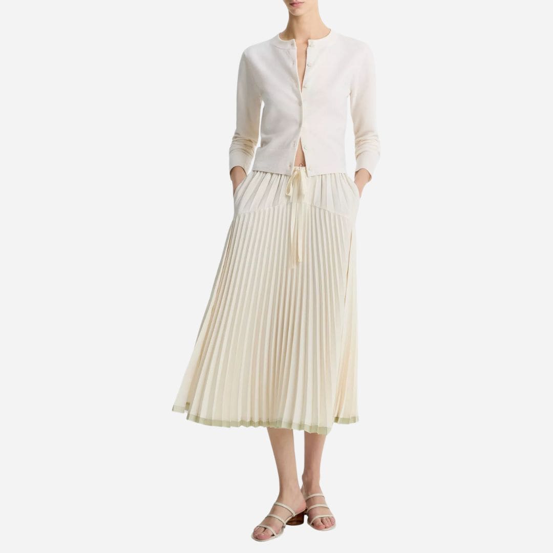 Wool & Cashmere-Blend Tipped Half-Moon Cardigan - Off White