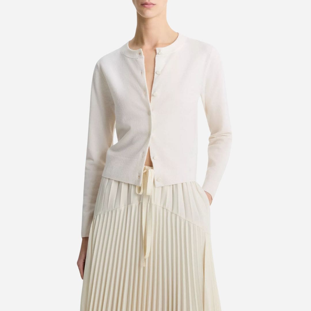 Wool & Cashmere-Blend Tipped Half-Moon Cardigan - Off White