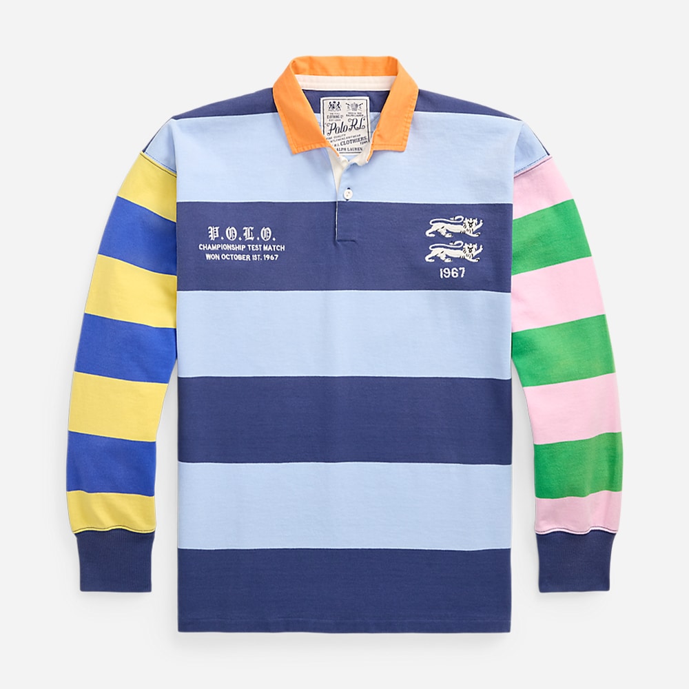 Vintage Fit Striped Jersey Rugby Shirt - Newport Navy Multi