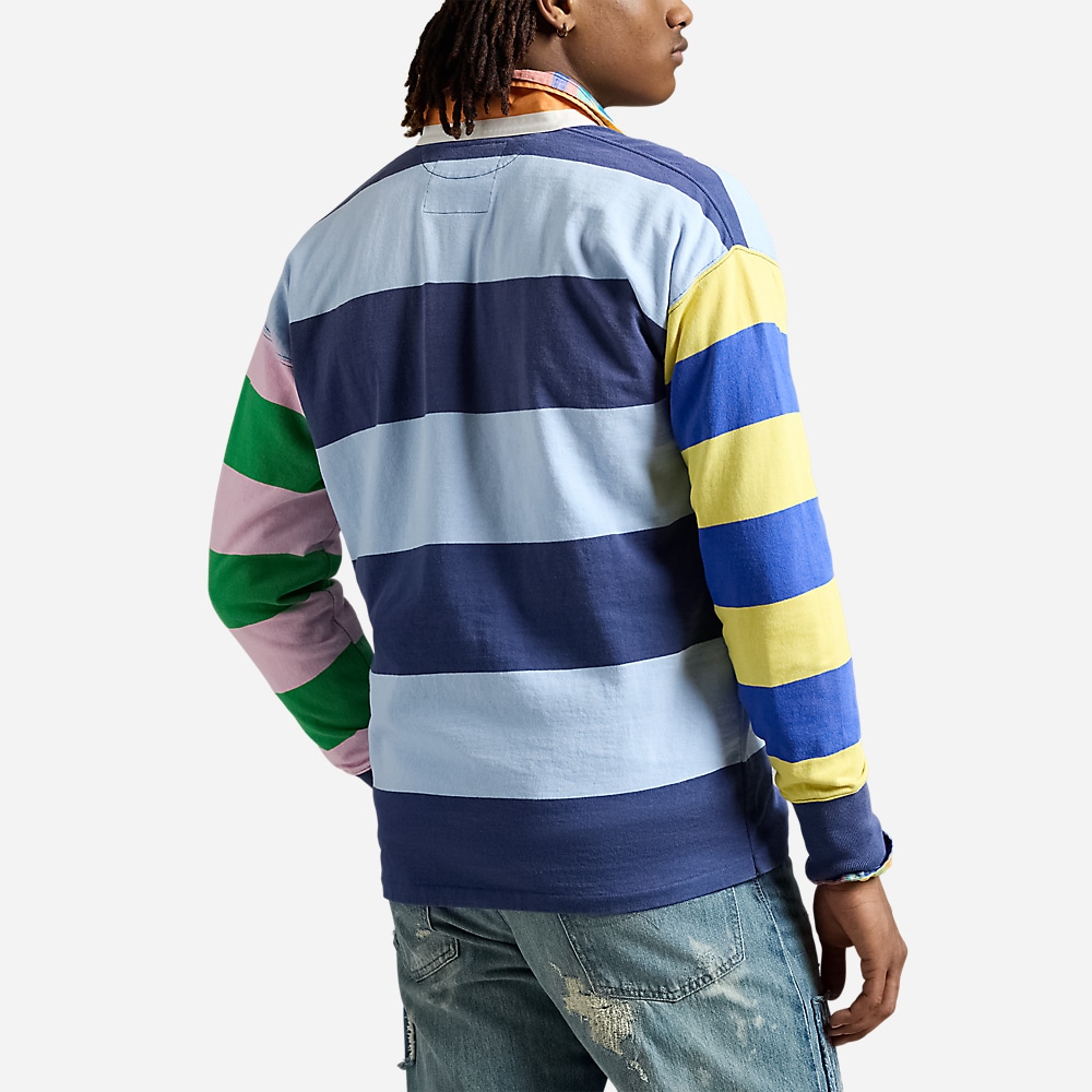 Vintage Fit Striped Jersey Rugby Shirt - Newport Navy Multi
