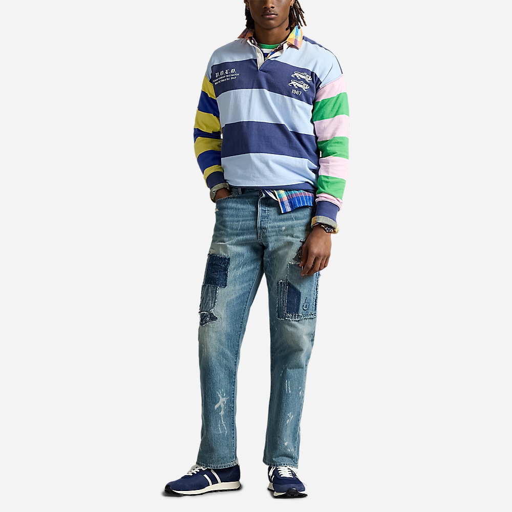 Vintage Fit Striped Jersey Rugby Shirt - Newport Navy Multi