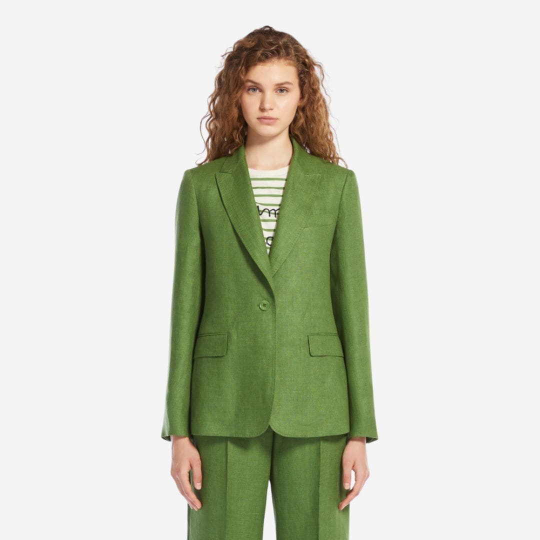 Washed Linen Blazer -  Green